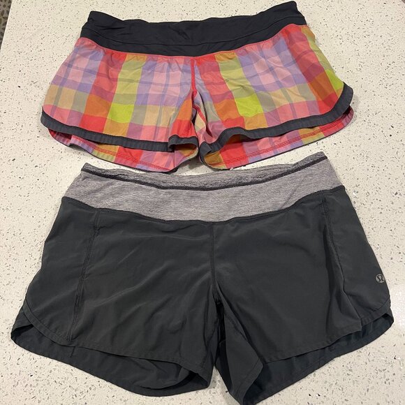 2 Pairs LULULEMON Speed Run Shorts - Foxy Plaid, Heathered Coal Grey | Running - Picture 1 of 11